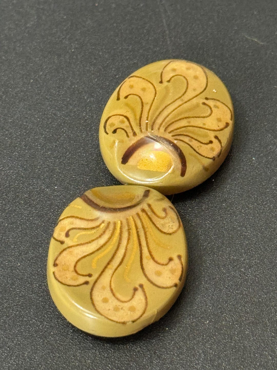 True Art Nouveau 2 Part BROWN Early Celluloid Plastic Belt  display picture 1