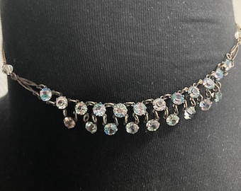 Petite Art Deco Necklace - Iris Glass Crystal on Dainty Chain