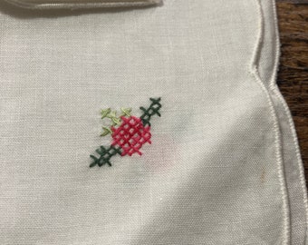 Set 6 white square napkins, serviettes embroidered Chinese cross stitch floral 36cm