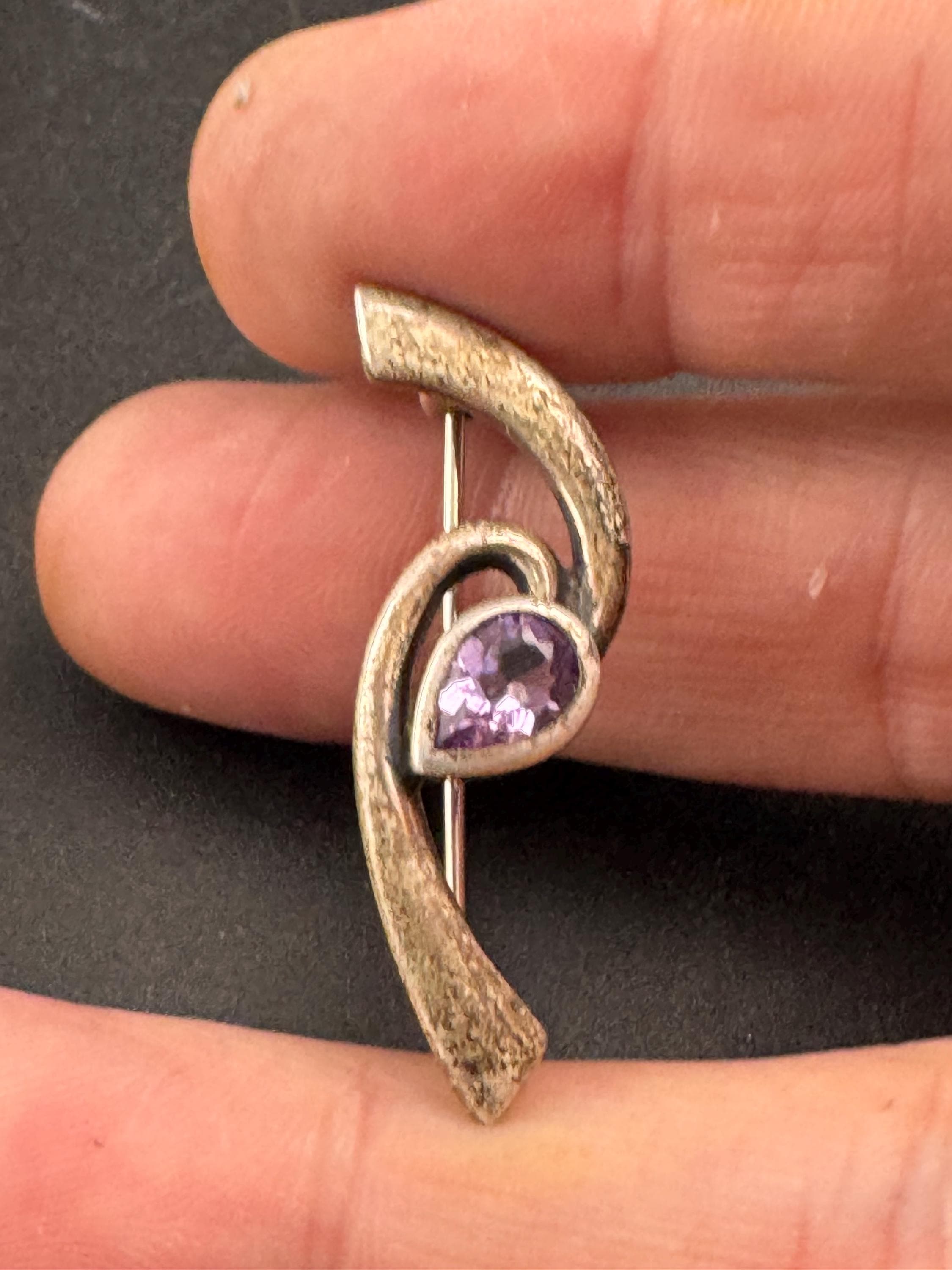 Kit Heath Amethyst Brooch 1997, Sterling Silver 925 Art Nouveau