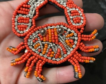 Toppa CRAB grande da cucire con perline diamantate 9 cm x 8 cm Picchi e applicazioni di perline di semi arancioni