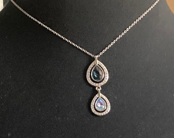 Signed Swarovski silver tone aquamarine blue crystal diamanté designer necklace