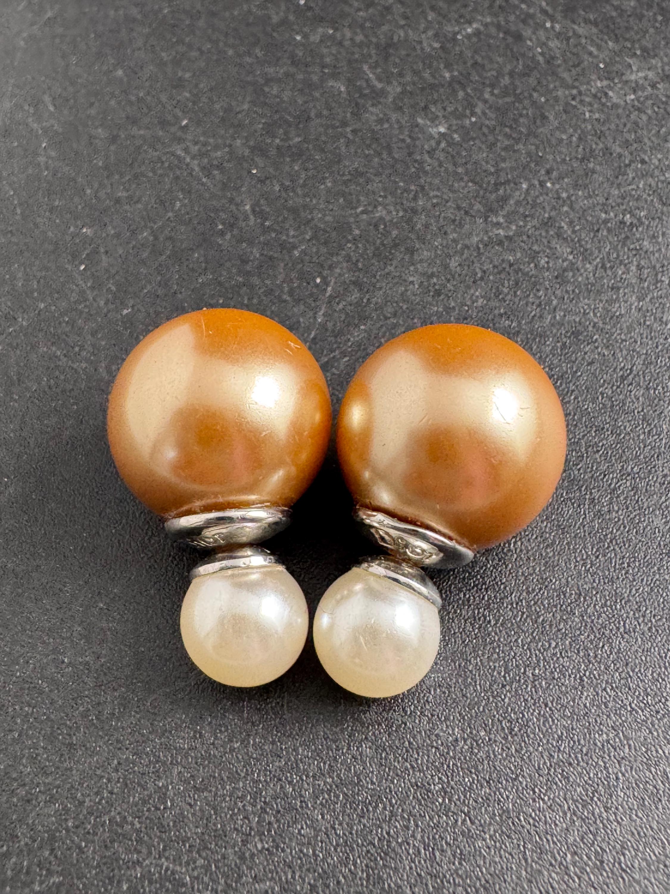 Christian Dior Classic Faux Pearl Ball Stud Earrings, White and