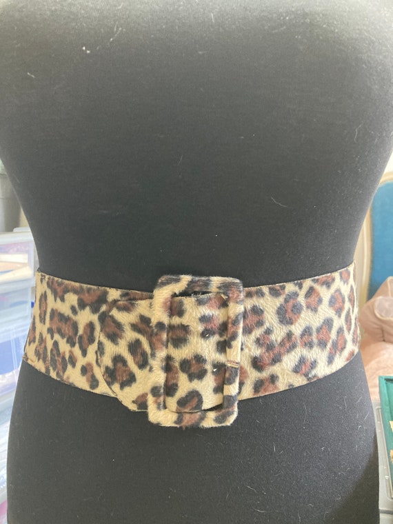 Retro Faux fur wide leopard print black elastic c… - image 3