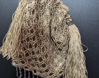 Victorian Cut Steel Micro Beaded Tassel Bag, Antique Gold Pouch