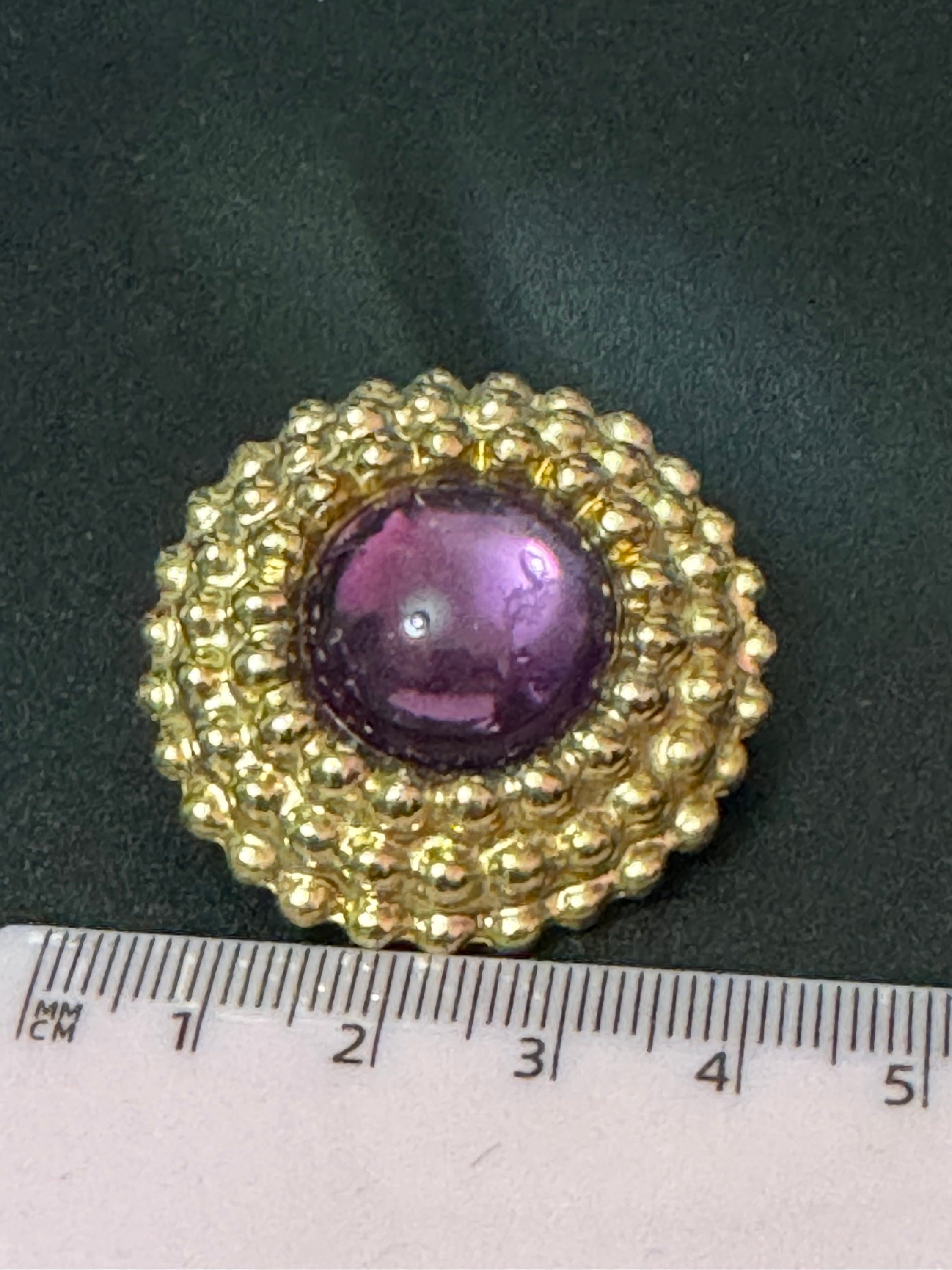 Boucles D'oreilles Vintage Clips - Doré Et Cabochon Violet Années 80 - Occasion