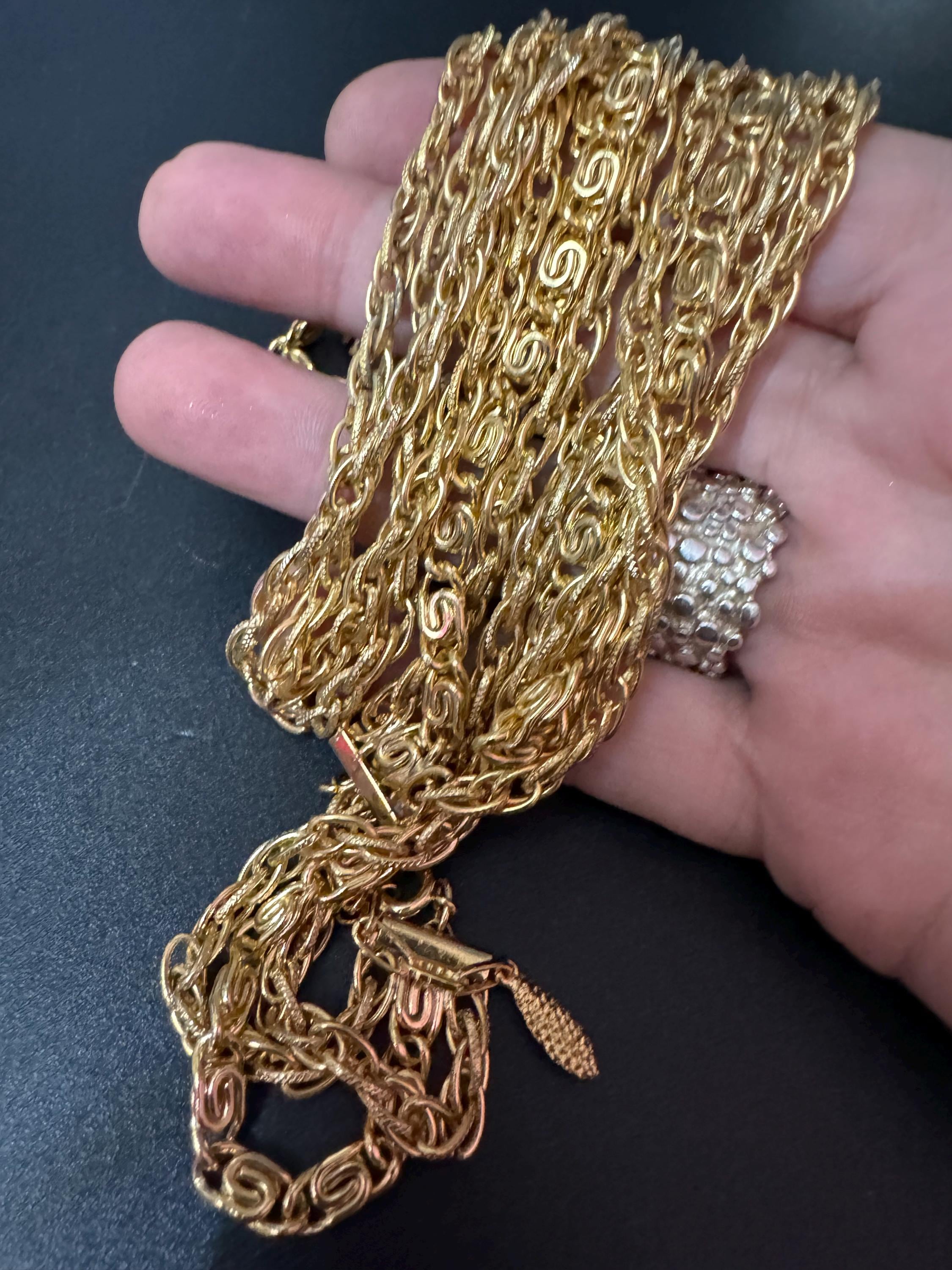 Collier Long Triple Rang Doré Rétro - Occasion Bon état