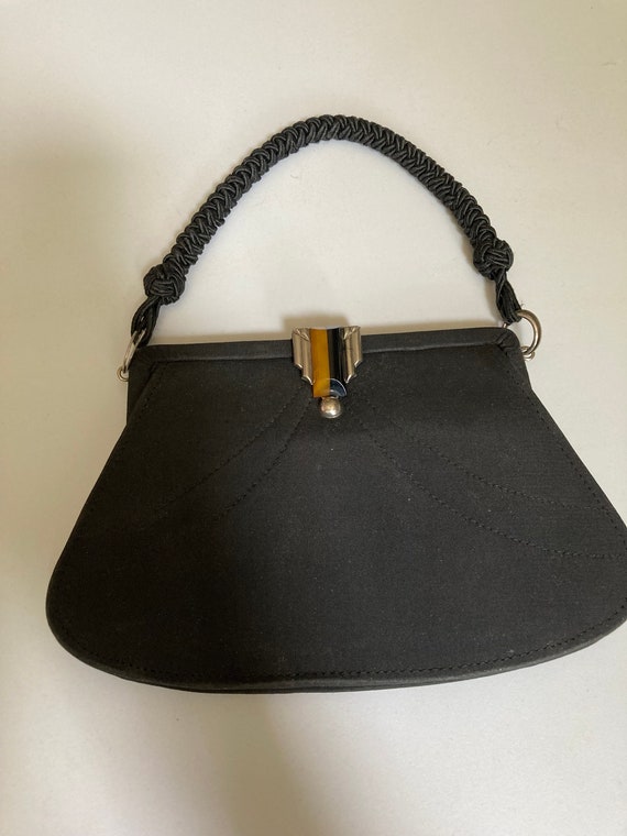 Vintage Art Deco black crepe Evening Bag Purse ge… - image 10