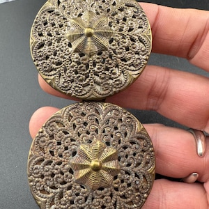 2 part belt buckle Antique filigree brass work gold tone domed Metal Vintage Belt buckle Dressmaking vintage couture steampunk