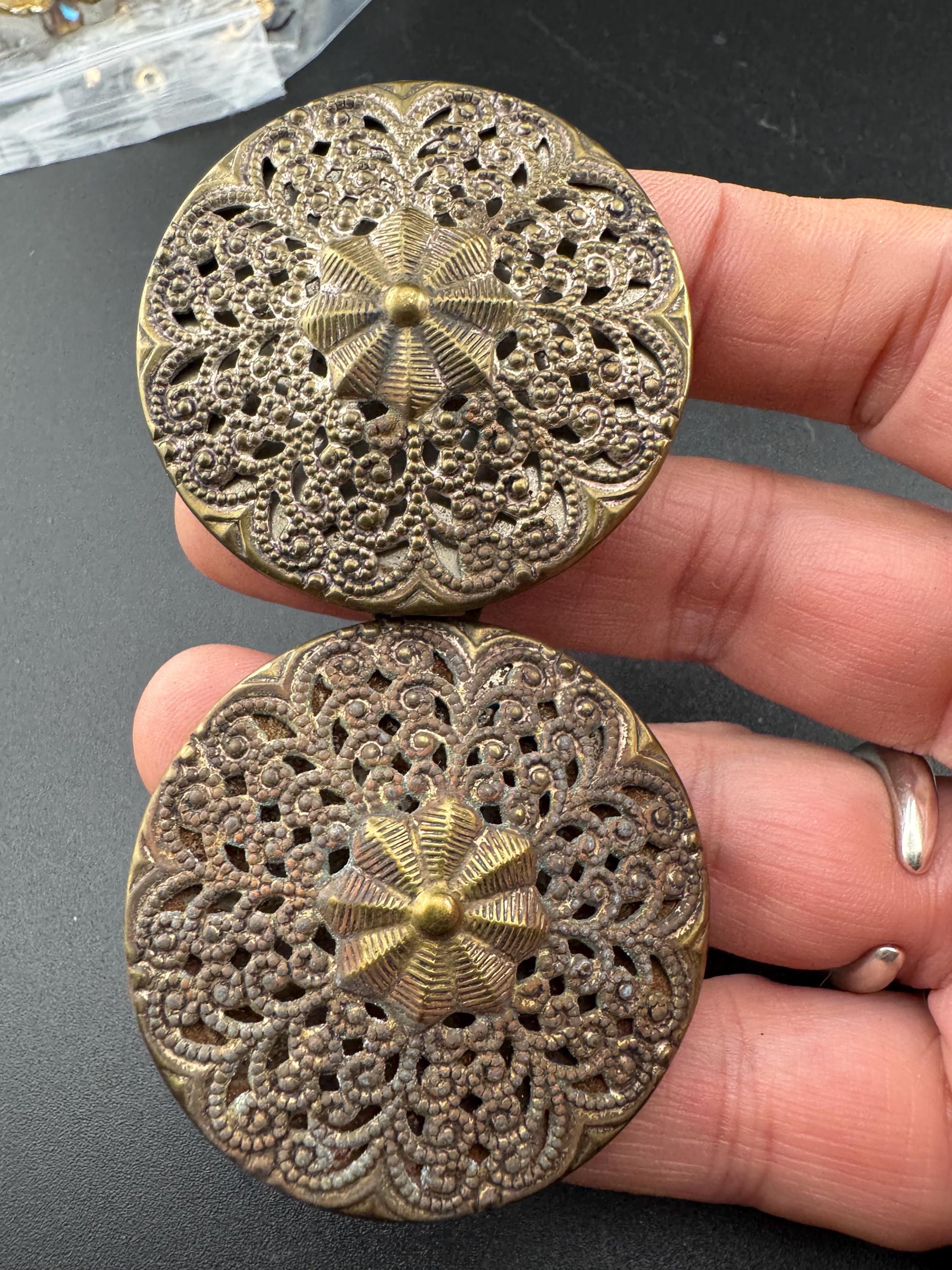 Antique Filigree Brass Belt Buckle: Gold Tone Steampunk 