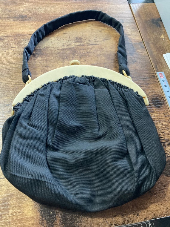 Sac à Main Vintage Années 1930 - Tissu Bleu, Fermoir Chromé - Taille Petit - Occasion à Remettre En Forme