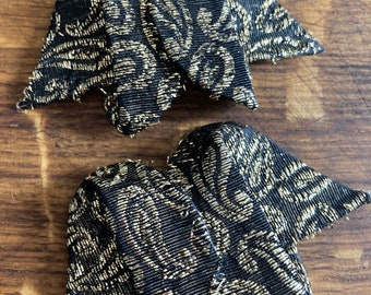 Black and gold BOW shoe clips, ribbon damask