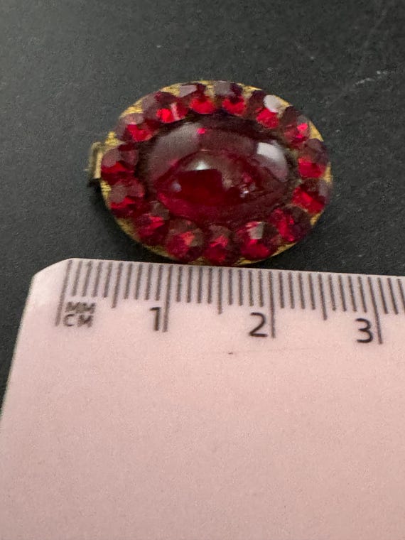 Antique Ruby red paste cabochon small oval Brooch - image 3