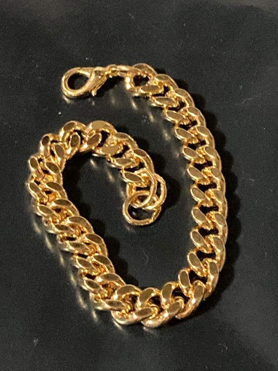 Flat Curb Link Chain Bracelet, 19cm Long Gold Plated Chunky 8mm