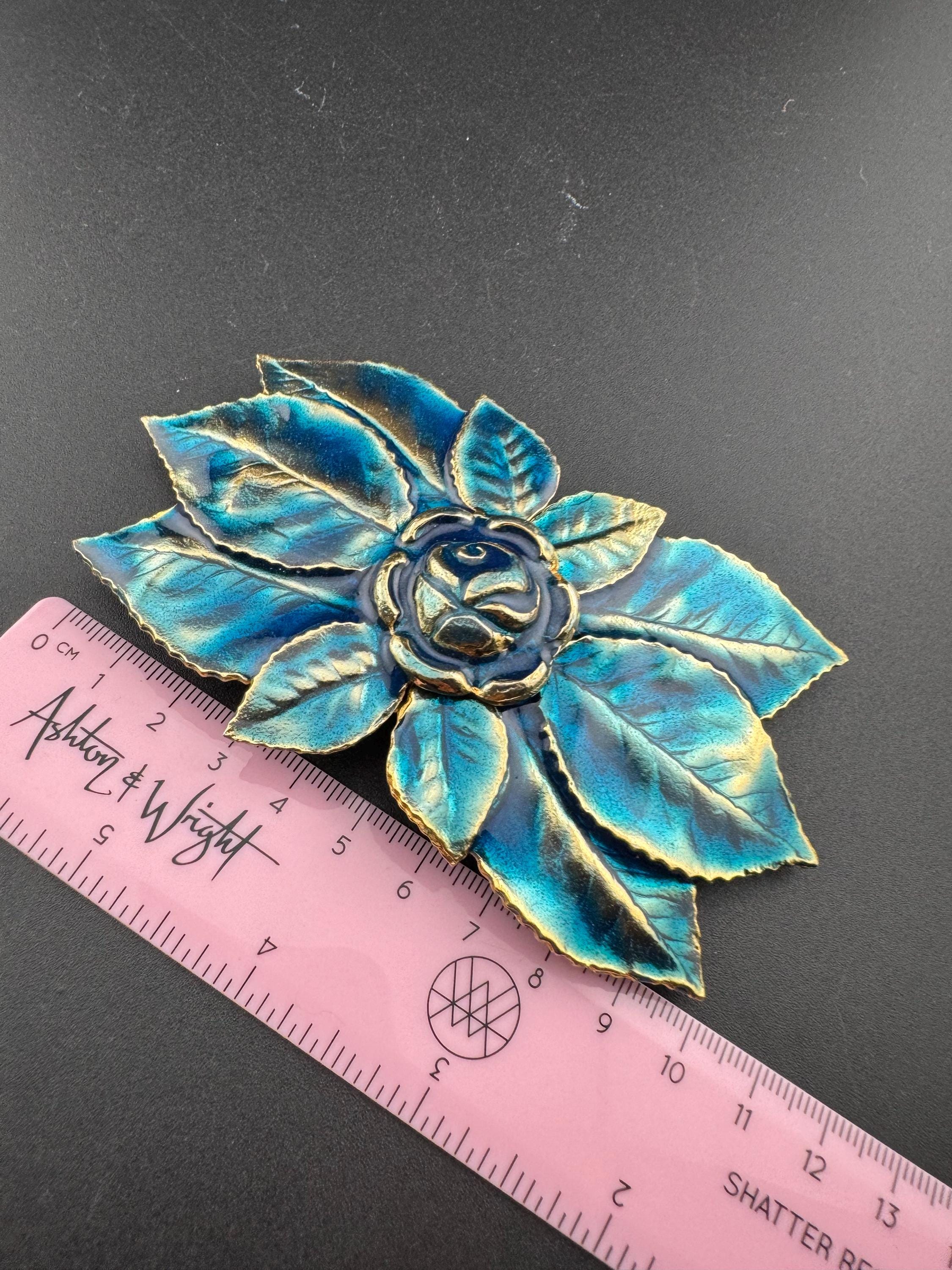 Vintage Handmade Metal Wire Lace Crochet Belt w/Large Flower Buckle Teal 38-39\