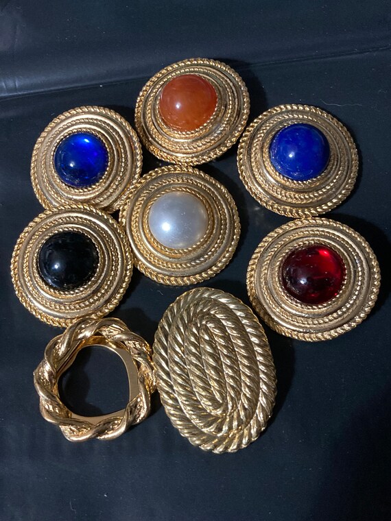 Clip à Foulard Vintage – Or Avec Cabochon Marron Marbré, Parfait état, Occasion