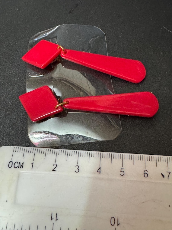 Boucles D'oreilles Vintage Années 60-70 - Clips Plastique Rouge Et Blanc - Occasion Authentique