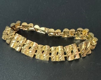 Brutalist Panel Link Bracelet, Vintage 1970s Gold Tone