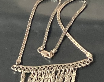 925 fringed tassel pendant necklace , Sterling Silver