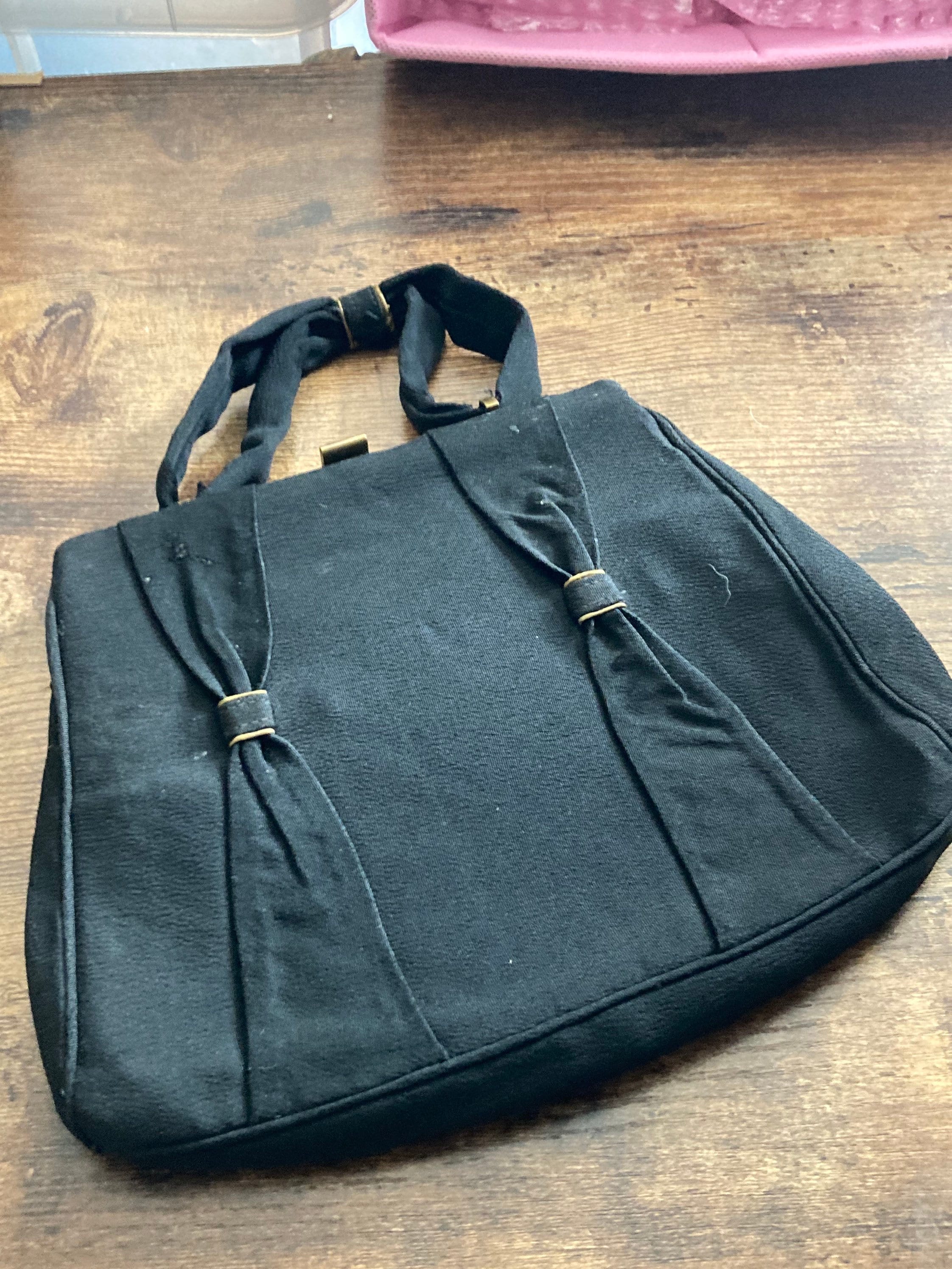 Vintage Art Deco Black Crepe Evening Bag Purse Geometric Cabochon Clasp