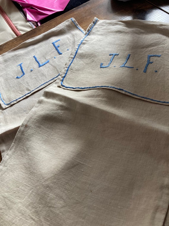 2 x Monogrammed J L F shoe bag Antique embroidere… - image 8