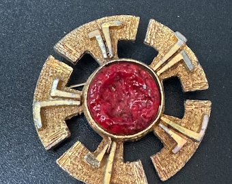 Broche Ronde Murat En Métal Doré - Style Années 60/70 Vintage - Occasion Pour Collection