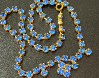 Vintage art deco zafiro azul pasta conjunto tono dorado babero collar 42 cm de largo