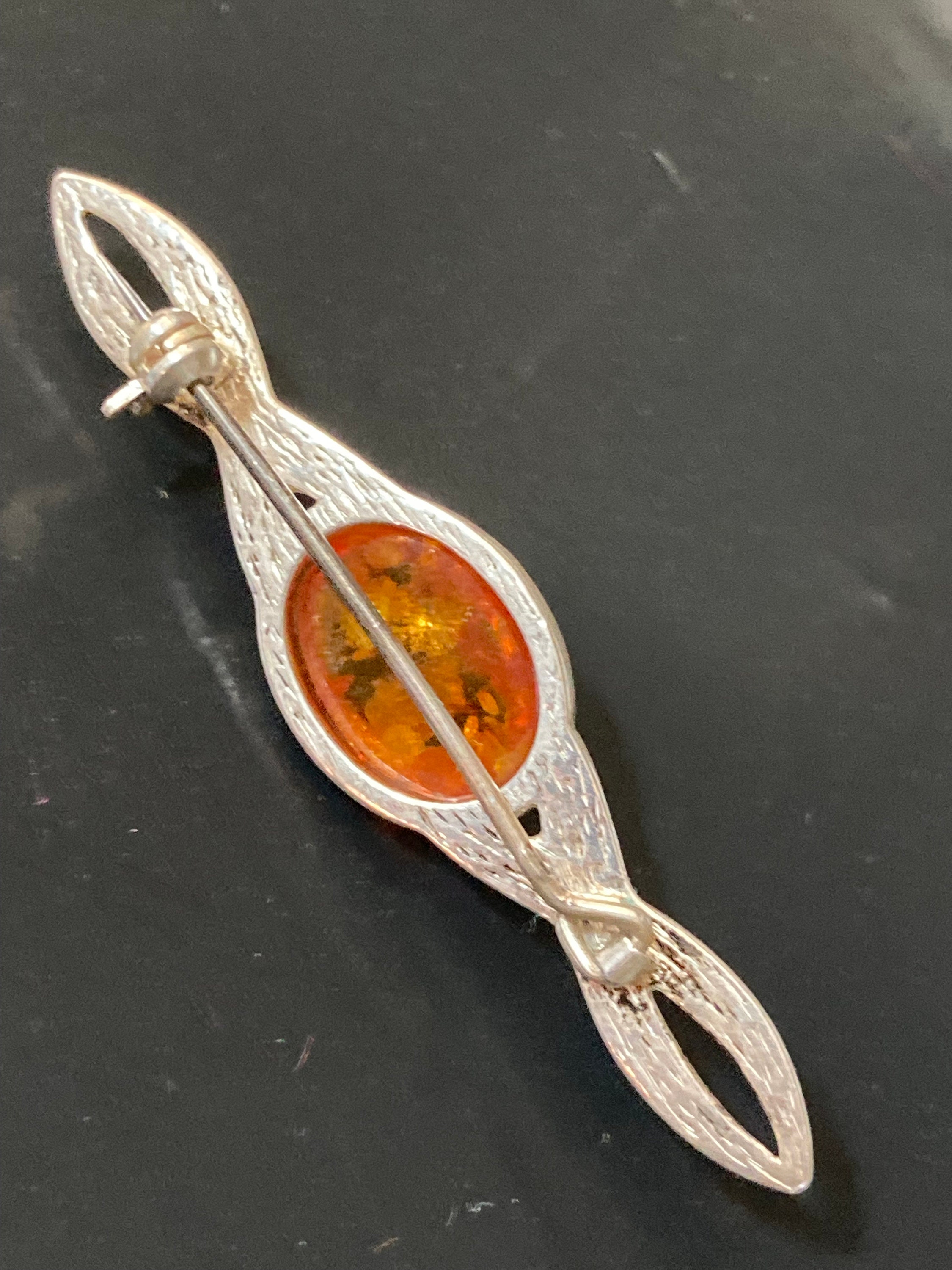Broche Vintage écossaise En Argent Sterling 925 Avec Cabochon D'ambre Doré