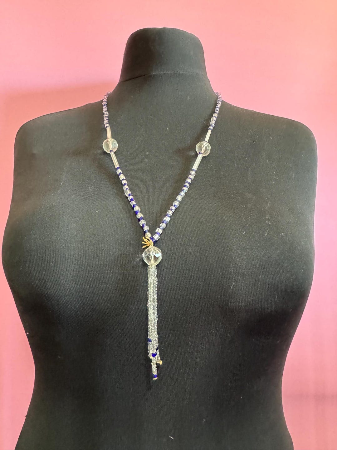 True 1920s Art Deco Cobalt Blue and Clear Glass Beaded Long Flapper ...