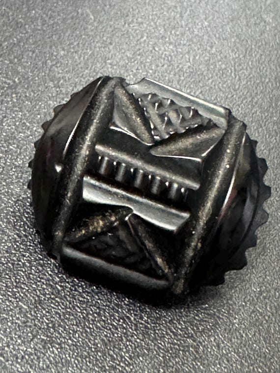 small Victorian revival mourning brooch, vintage Faux Jet Bog oak