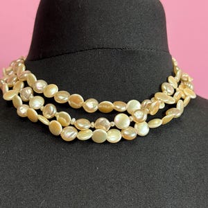 Signed MONET wide Multistrand faux pearl beaded choker necklace, silver tone, 45cm long