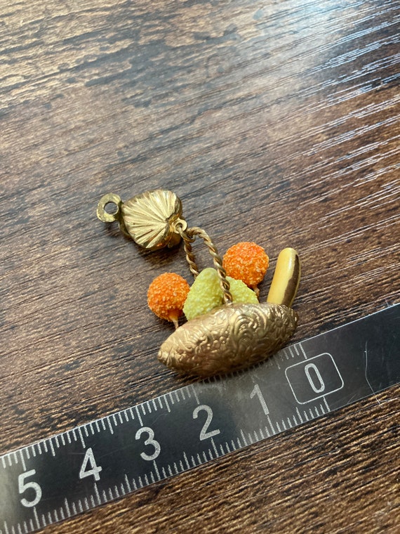 Antique vintage brass FRUIT Basket clip on drop e… - image 8