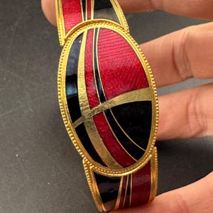 Red black cloisonné enamel clamper bangle:  geometric design 1980s 1990s