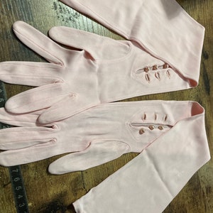 Pastel Pink Opera Gloves: Vintage Evening Wear, Button Detail