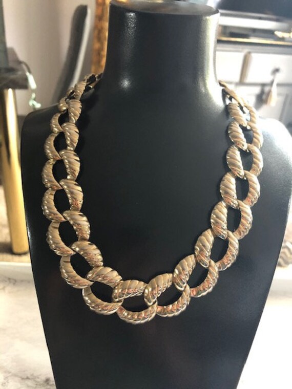 Vintage Retro choker gold necklace wide link chunk