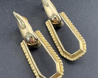 Boucles D'Oreilles Percées Rétro En Métal Doré Relief - Bijou Vintage Modèle 352