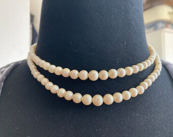 925 Pearl Necklace, Cream Glass - 43Cm | Sterling Silver Clasp | Vintage Bridal Pearls