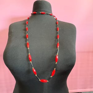 Vintage 135cm black and red plastic flapper length beaded long gatsby flapper necklace beads