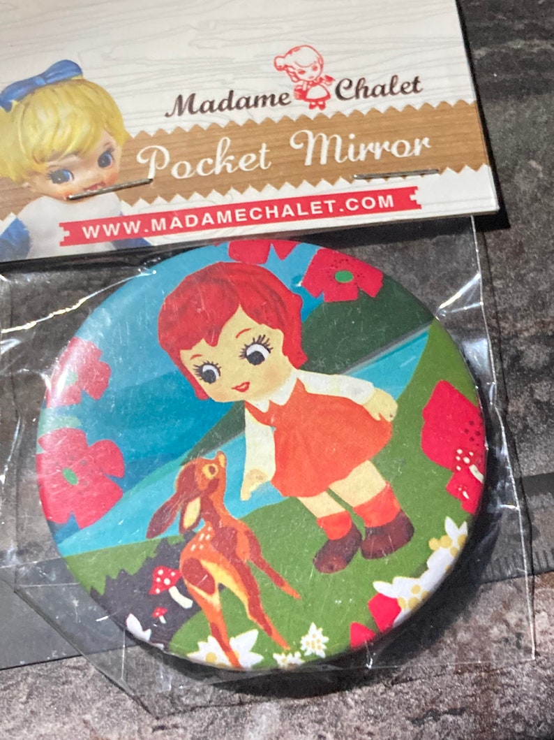 handbag purse size pocket mirror cosmetic cute girl kitsch Madame chalet Swiss designs image 4