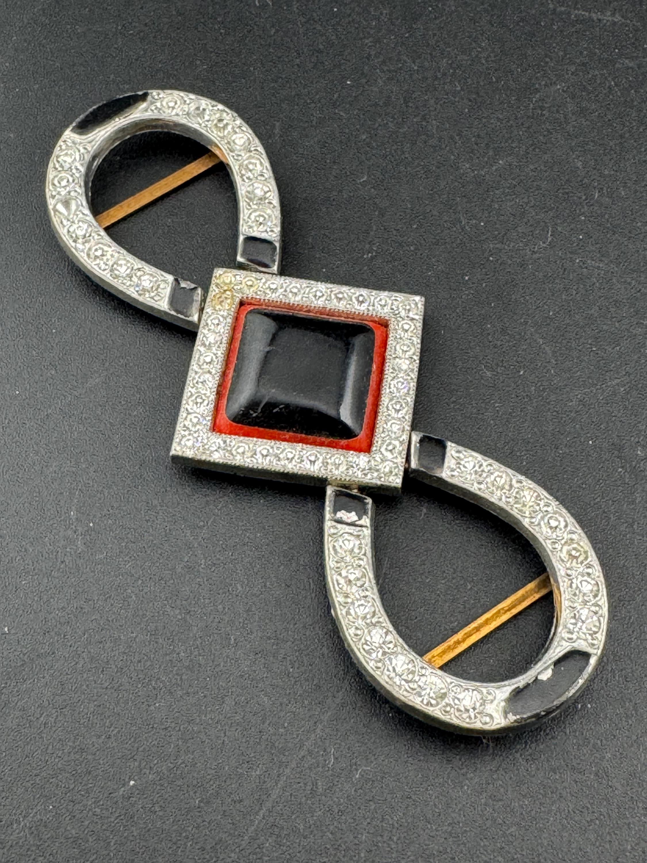 Vintage Art Deco Czech Belt Buckle gold tone & red VTG Red & Coral Color Belt Buckle Marked Czechoslovakia, Art  main image 4