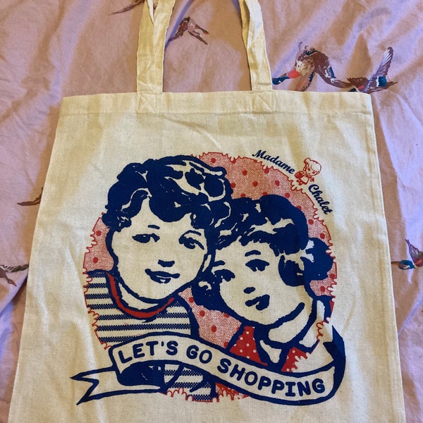 Kitsch Retro natural large canvas printed shopper shopping bag