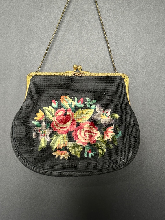 Black Tapestry Embroidered Handbag, Floral Evening Dance Purse