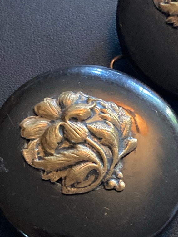 Art Deco Belt Buckle copper metal BROWN bakelite … - image 2