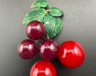 CHERRIES BROOCH Vintage/ Plastic Brooch Orange Cherries/ Retro