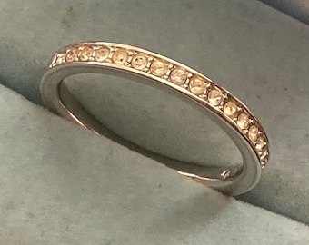 Size N Stacking Ring | Genuine Swarovski Crystal Silver | Swan Signed, Clear Diamanté Thin Band