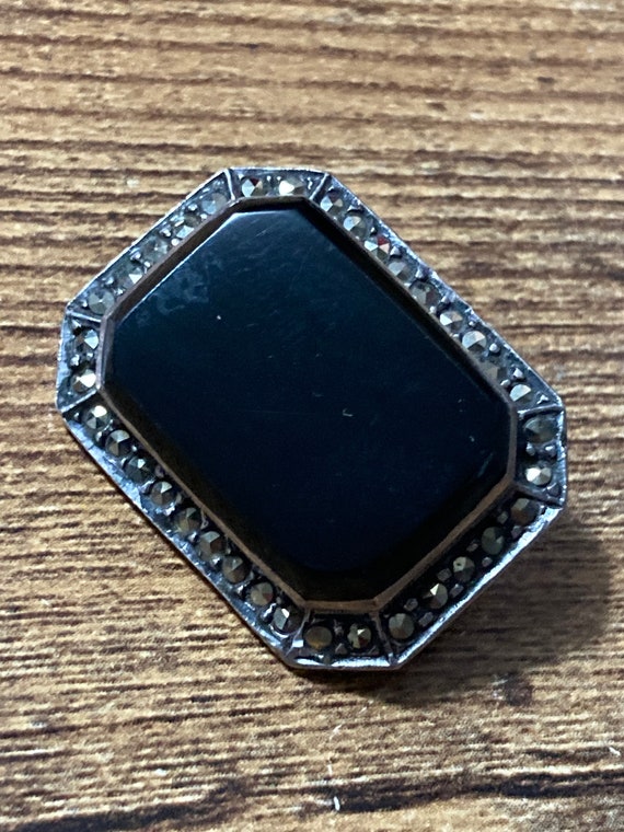 Bague Art déco en argent sterling avec onyx et marcassite - France