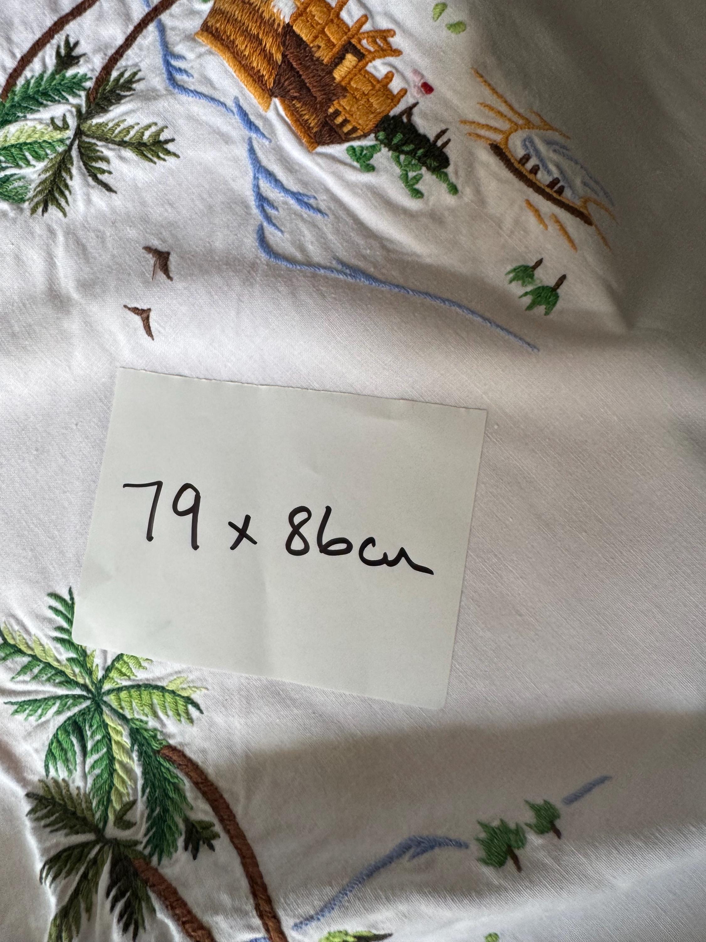 刺繍コットンテーブルクロス：中国風東洋の船の風景 - 79x86 - Etsy 日本