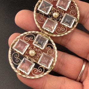 Antique Czech Art Deco 1920s 1930s double 2 part square Glass Diamante Belt Buckle paste rhinestone  Bridal Wedding Sash Adornment Fitting