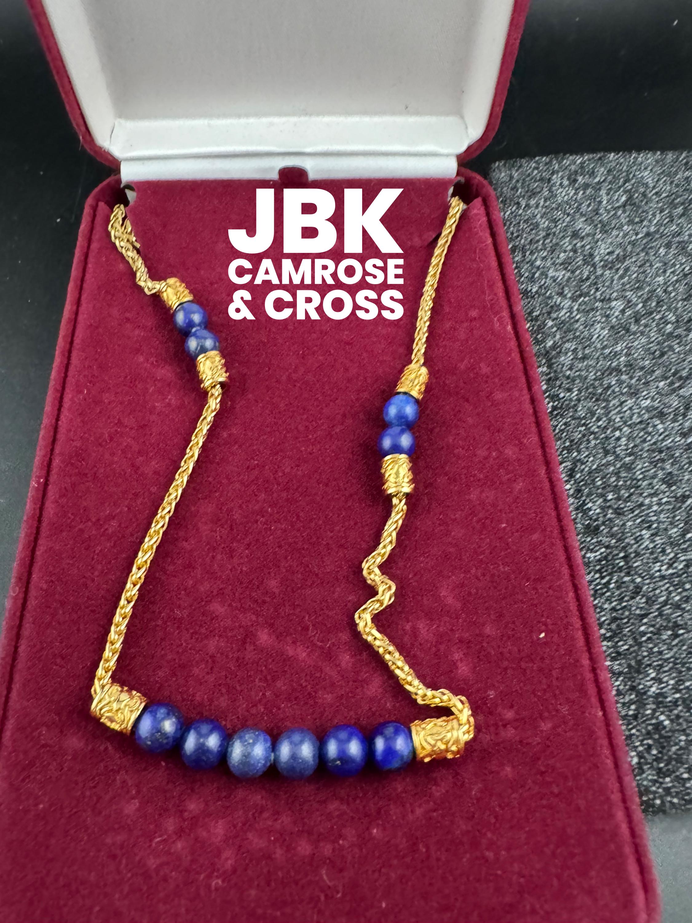 JBK Blue Bead Necklace - Gold Chain Jacqueline Kennedy Style - Etsy