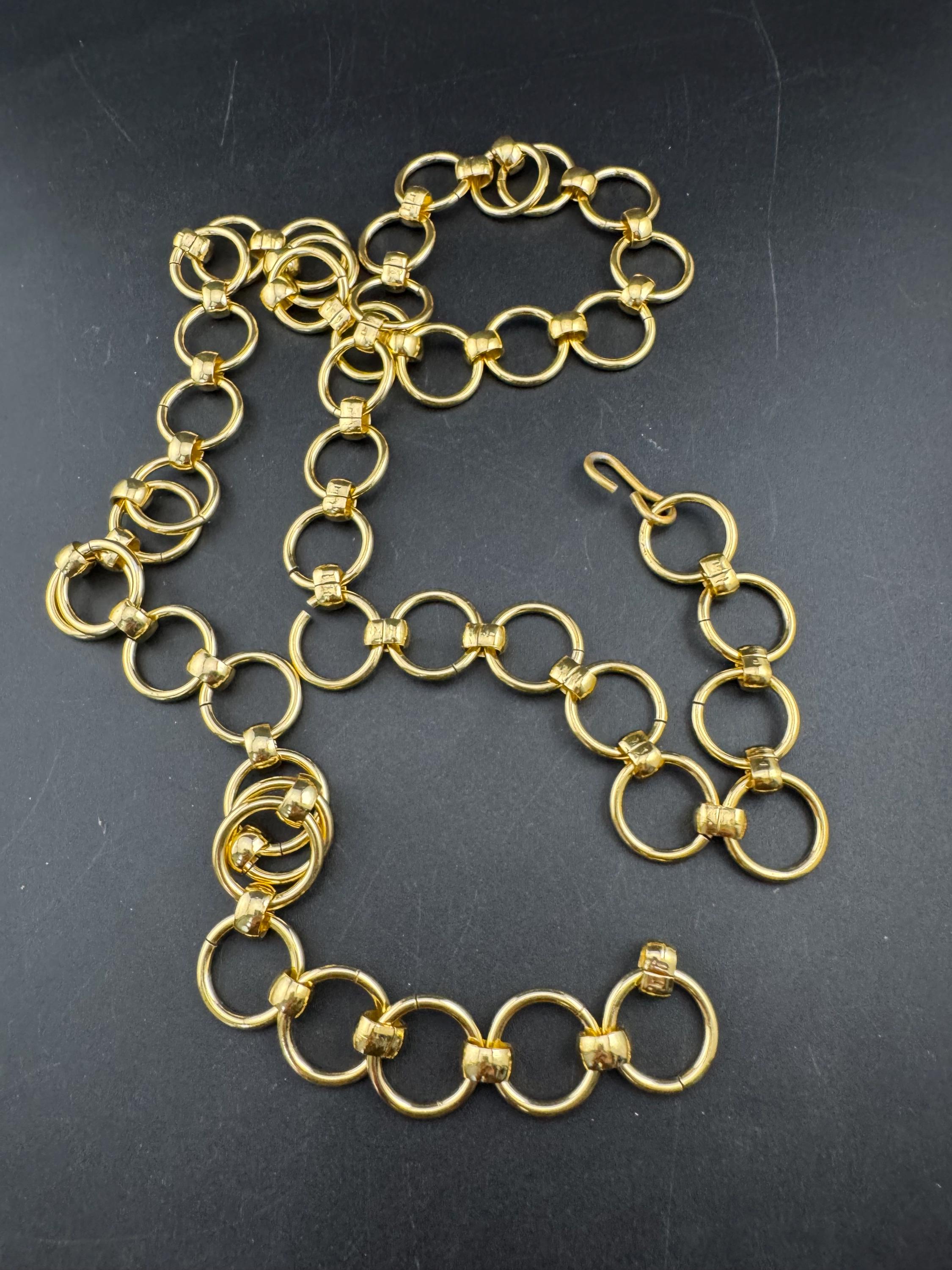 Vintage Antiqued Gold Chain Belt Geometric Link Adjustable Artisan Statement The Limited Medallion Chain Link Belt 30-36 main image 2